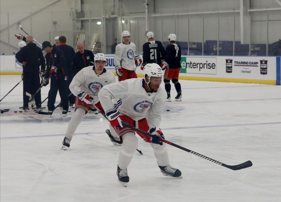 New York Rangers K'Andre Miller is pictured during a training session at their facility in Tarrytown, Sept. 22, 2023.