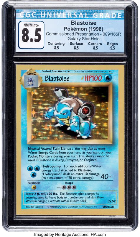 A Pokemon Blastoise trading card