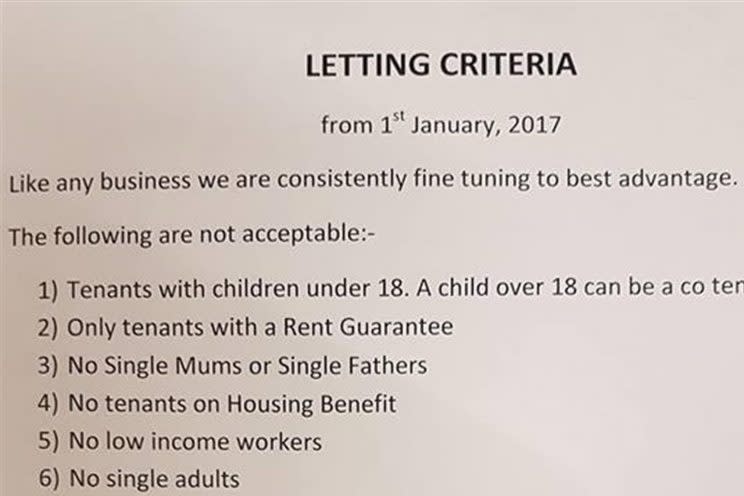 A leaked document showing Wilson banning single mums and tenants on housing benefit (SWNS)