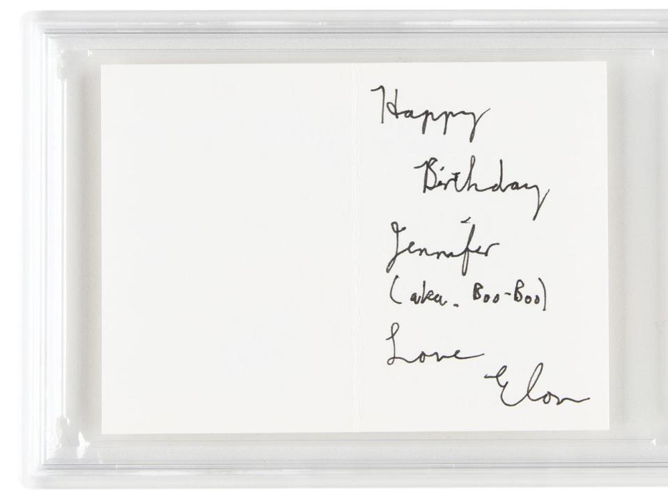 A birthday card written by Elon Musk to his then-girlfriend Jennifer Gwynne.