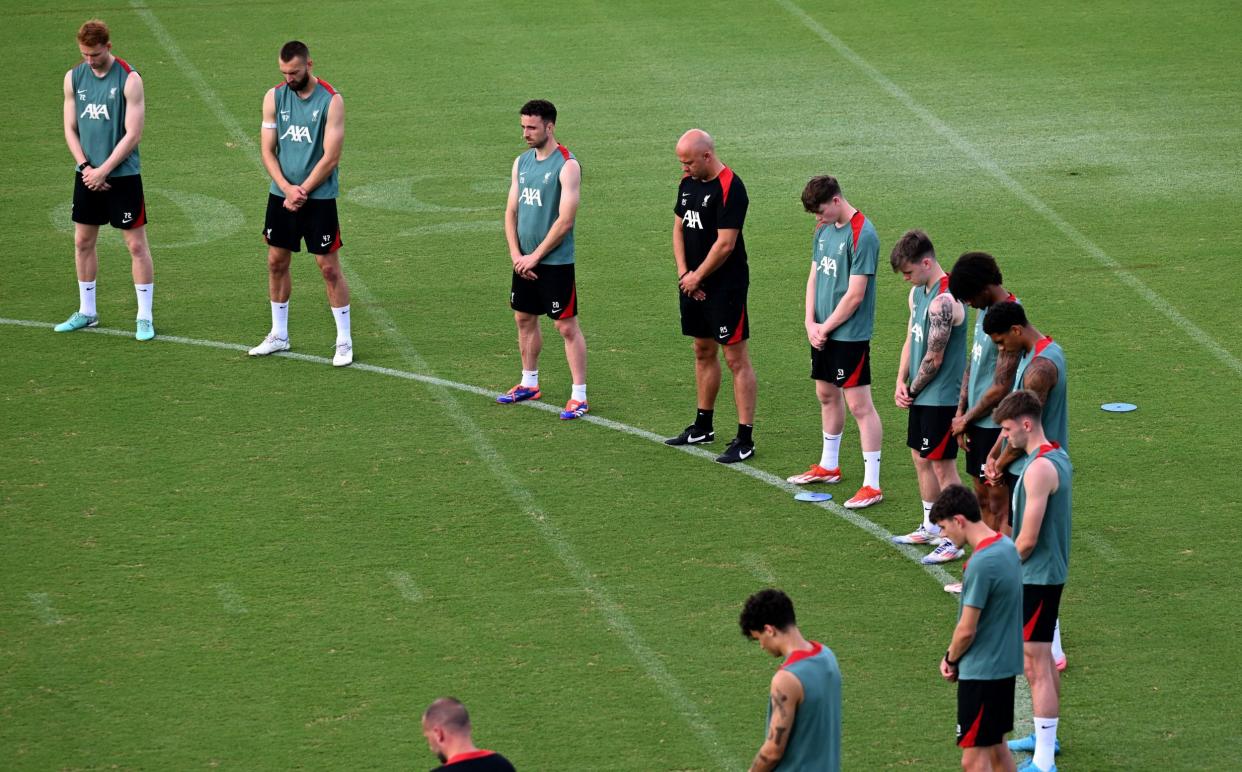 Liverpool players and staff hold a minutes silence for victims of the Southport massacre at the NovaCare Complex