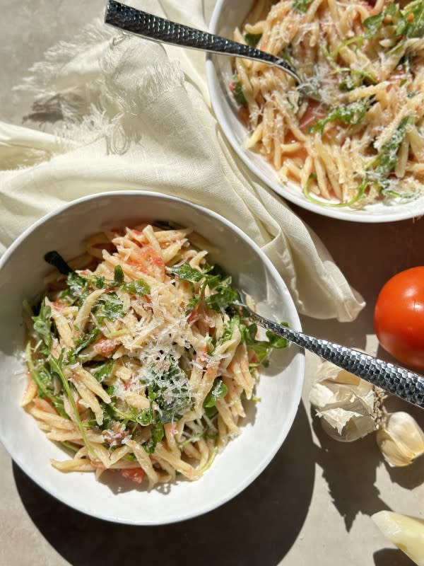 <p>Ragan Wallake Kitchenette</p><p>This pasta salad with no-cook tomato sauce is the perfect background for showcasing the exquisite tomato flavor, not to mention an excellent foil for sweet and smoky ribs. </p><p><strong>Get the recipe: <a href="https://www.yahoo.com/lifestyle/why-pan-con-tomate-pasta-163000607.html" data-ylk="slk:Pan Con Tomate Pasta Salad;elm:context_link;itc:0;sec:content-canvas;outcm:mb_qualified_link;_E:mb_qualified_link;ct:story;" class="link  yahoo-link">Pan Con Tomate Pasta Salad</a></strong></p>