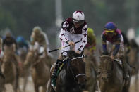Brian Hernandez Jr. rides Thorpedo Anna to win he 150th running of Kentucky Oaks horse race at Churchill Downs Friday, May 3, 2024, in Louisville, Ky. (AP Photo/Brynn Anderson)