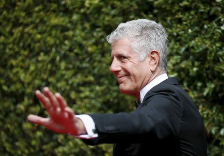 Chef Anthony Bourdain poses at the 2015 Creative Arts Emmy Awards in Los Angeles, California September 12, 2015. REUTERS/Danny Moloshok/Files