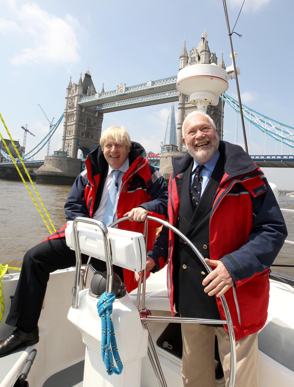 London Mayor Boris Johnson and Sir Robin Knox-Johnston at the announcement for London to host the start and Finish of the 2013-14 edition of the Clipper Round the World Yacht Race, during a photo call in London.