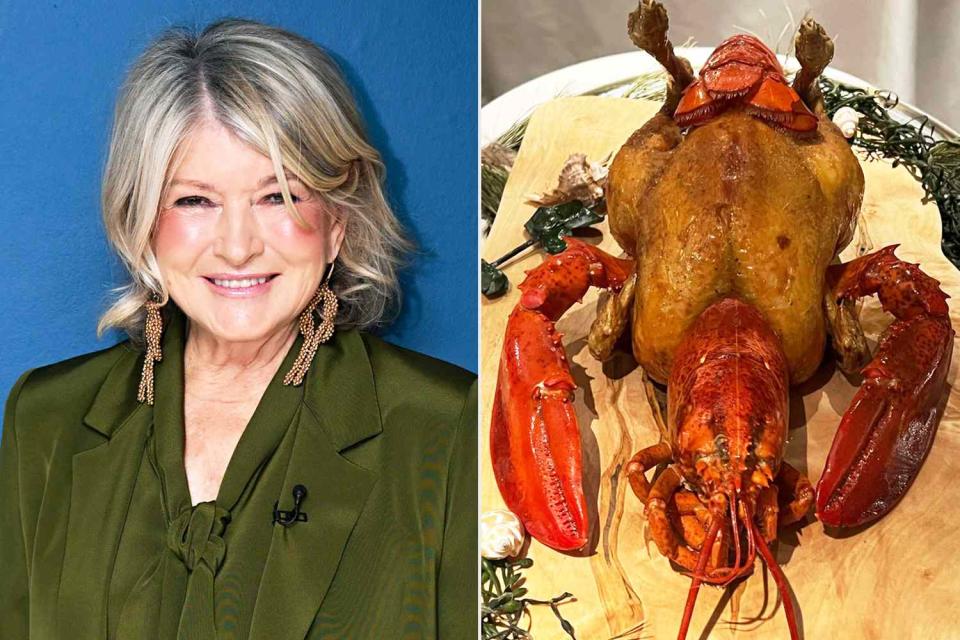 <p>Todd Owyoung/NBC/Getty; Martha Stewart/Instagram</p> Martha Stewart posted a chicken-lobster dinner