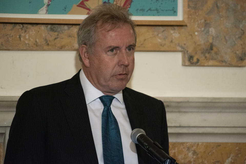 British Ambassador Kim Darroch speaks during a National Economists Club event at the British Embassy in Washington, Friday, Oct. 20, 2017. (AP Photo/Sait Serkan Gurbuz)