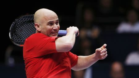 Tennis - World Tennis Day - The London Showdown - Earls Court, London - 3/3/14 USA's Andre Agassi in action Mandatory Credit: Action Images / Andrew Couldridge Livepic EDITORIAL USE ONLY.