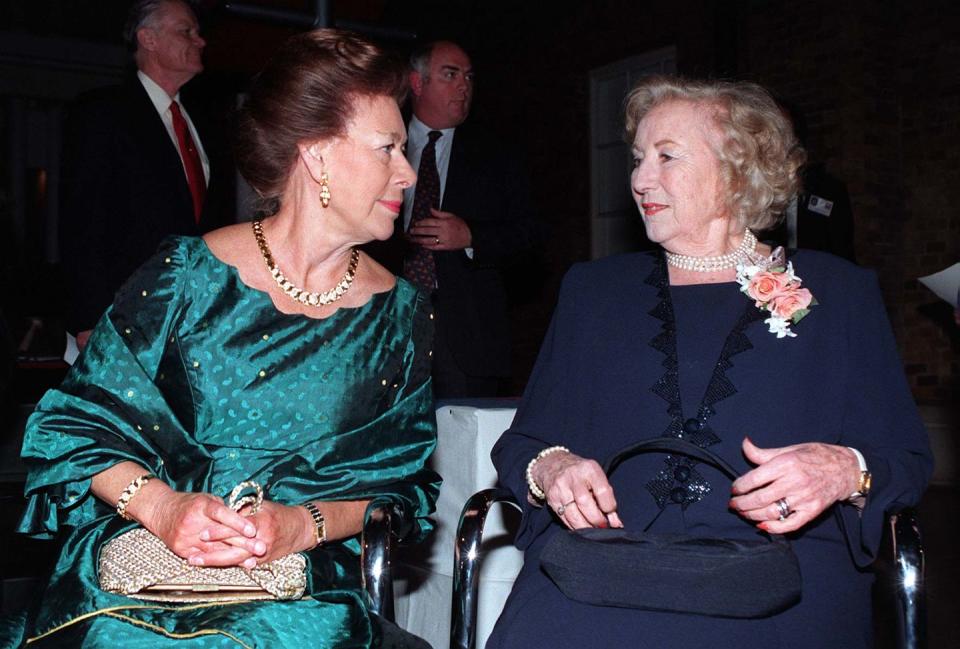 <p>Princess Margaret wore an all-gold set to a party at the Imperial War Museum in March 1997. <br></p>