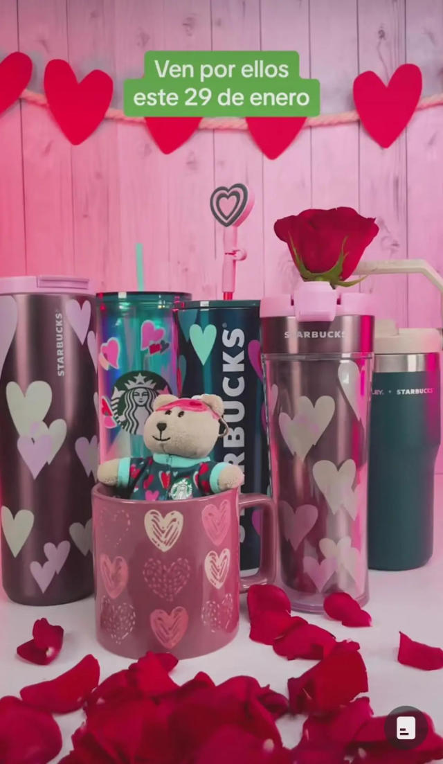 Vaso Starbucks- vaso corazones rosa- vaso de San Valentín- taza