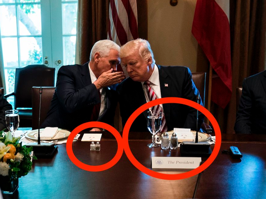 Kuwaiti Emir Sheikh Sabah al-Ahmad Al-Sabah (front L) and others wait while US President Donald Trump and US Vice President Mike Pence speak before a luncheon in the Cabinet Room of the White House on September 7, 2017 in Washington, DC.