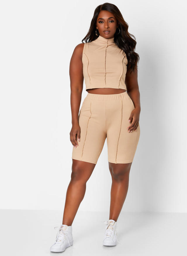 Exposed Seam Crop Top And Shorts Set