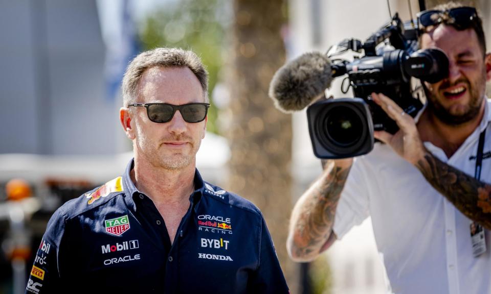 <span>Christian Horner arrives at the Bahrain International Circuit on Thursday for the opening day of practice at the Bahrain Grand Prix.</span><span>Photograph: Hollandse Hoogte/Shutterstock</span>