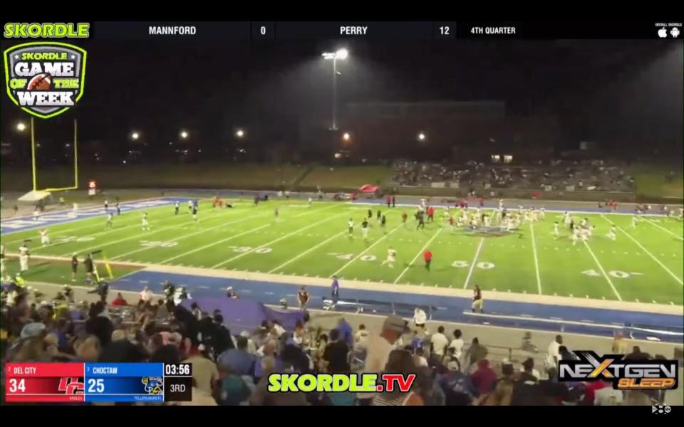 A screenshot of a highschool football game broadcast in Oklahoma where a shooting broke out on August 25, 2023.