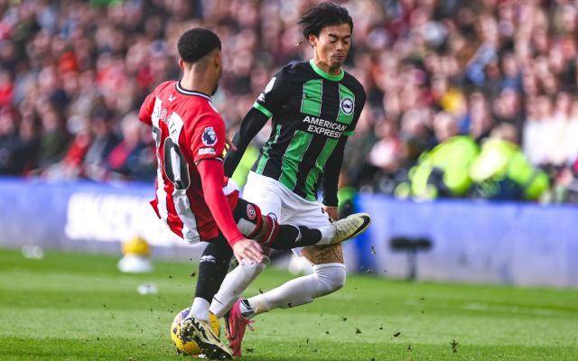 Mason Holgate sent off for 'scandalous' tackle on Kaoru Mitoma ...