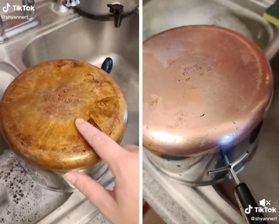 copper pot beofre and after clean