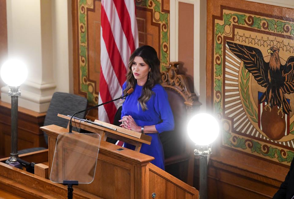 Governor Kristi Noem gives the State of the State address on Tuesday, January 10, 2023, at the South Dakota State Capitol in Pierre.
