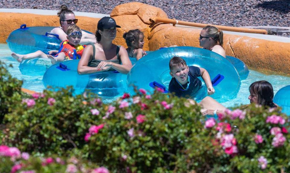 People float down the lazy river.