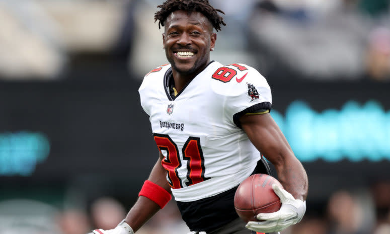 Antonio Brown smiles during pregame warmups.