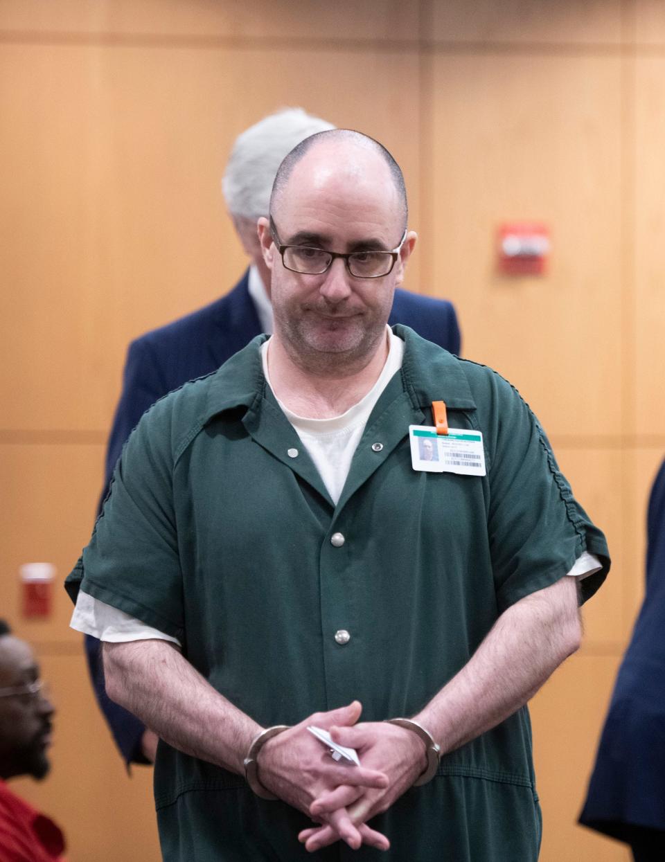 Fallon Coburger appears before Circuit Court Judge Coleman Robinson for sentencing on possession of child pornography charges during a hearing on Thursday, March 9, 2023. Coburger agreed to plead no contest to eight of the counts and register as a sex offender. He received 10 years in state prison.