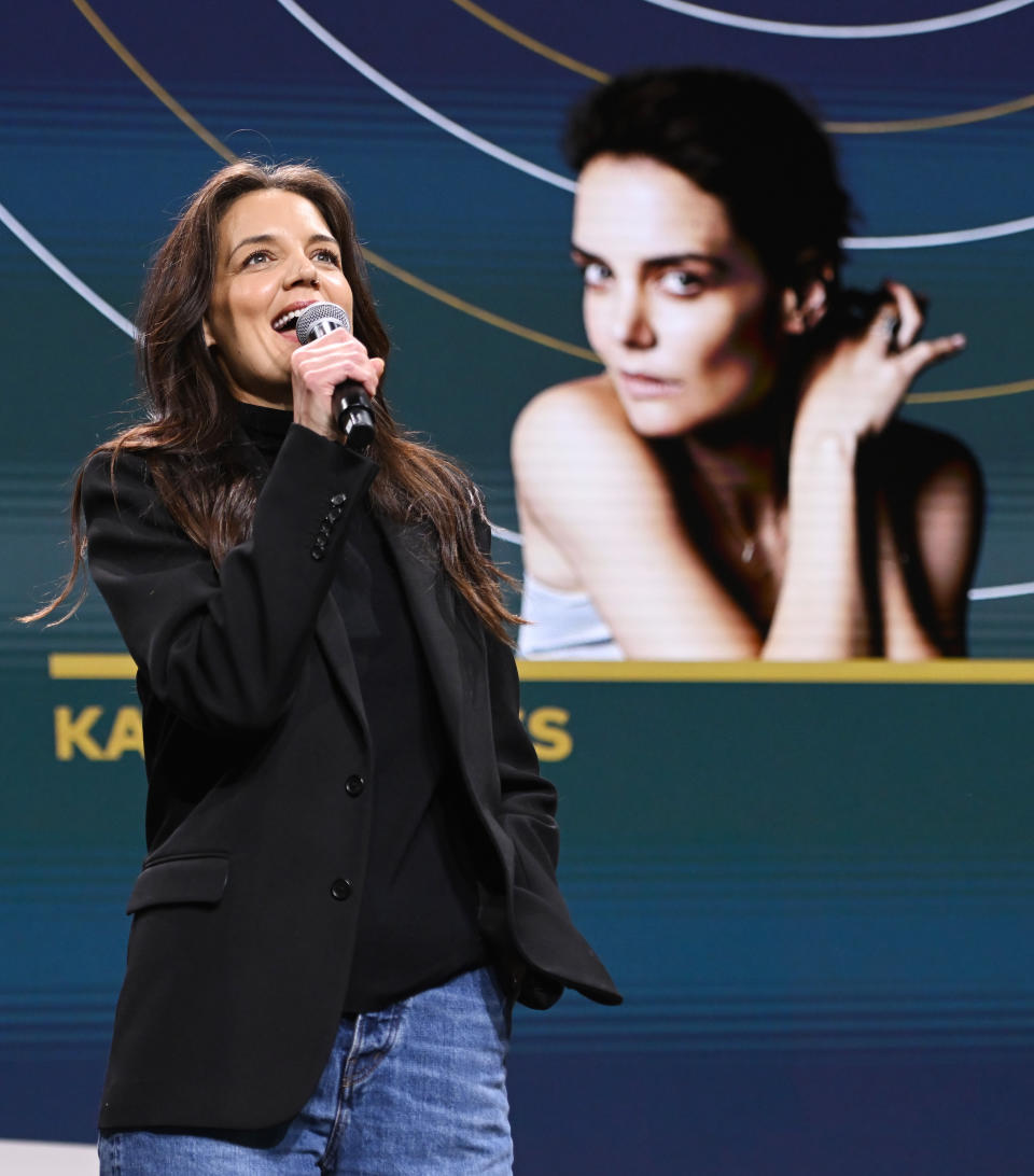 Katie Holmes speaks at the Global Citizen Now Summit at The Glasshouse in NYC on Friday. - Credit: Getty