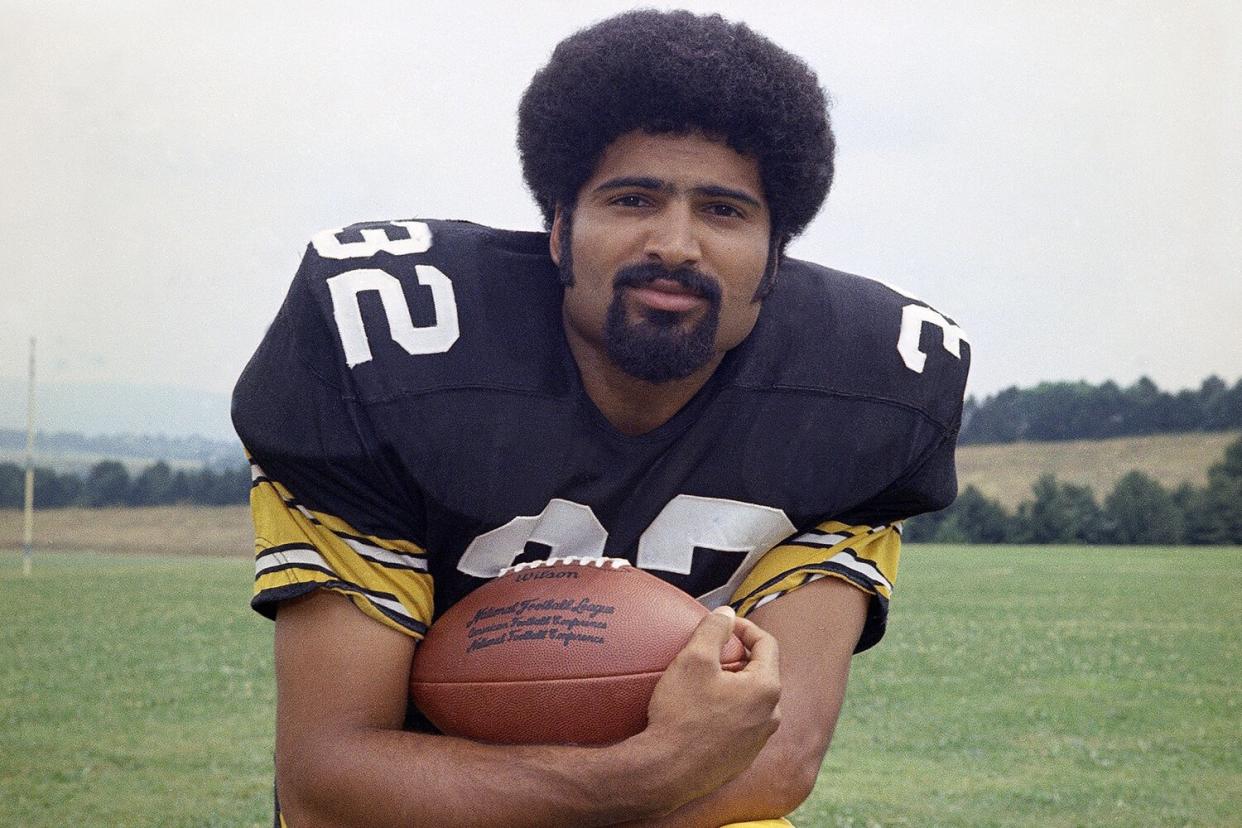 Pittsburgh Steelers running back Franco Harris is shown in 1973. Franco Harris, the Hall of Fame running back whose heads-up thinking authored "The Immaculate Reception," considered the most iconic play in NFL history, died .
