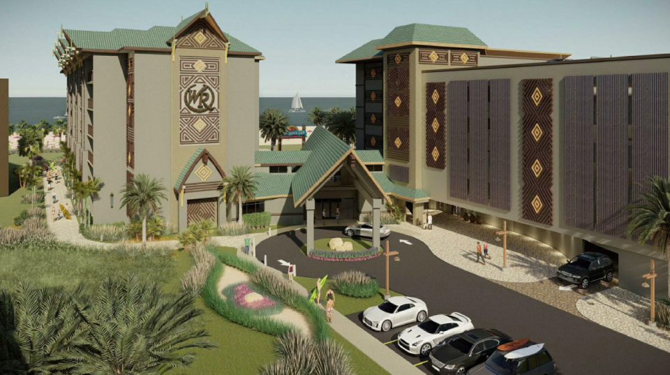 This artist's rendering shows a proposed hotel and parking garage off a shortened Meade Avenue at the Westgate Cocoa Beach Pier.