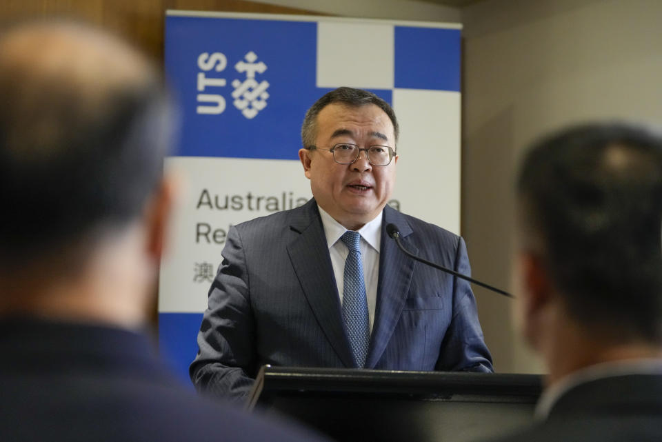 Liu Jianchao, Minister of the International Department of the Central Committee of the Communist Party of China, delivers an address at University of Technology Sydney, in Sydney, Australia, Tuesday, Nov. 28, 2023. (AP Photo/Mark Baker)