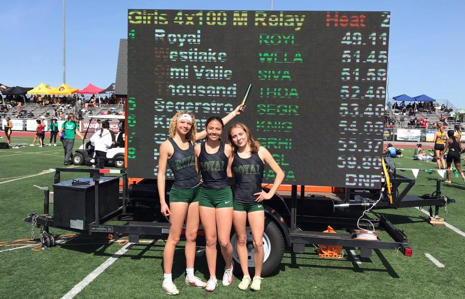 The Royal High girls 4x100 team set a meet record with a time of 49.11 seconds at the Thousand Oaks Invitational on Saturday.