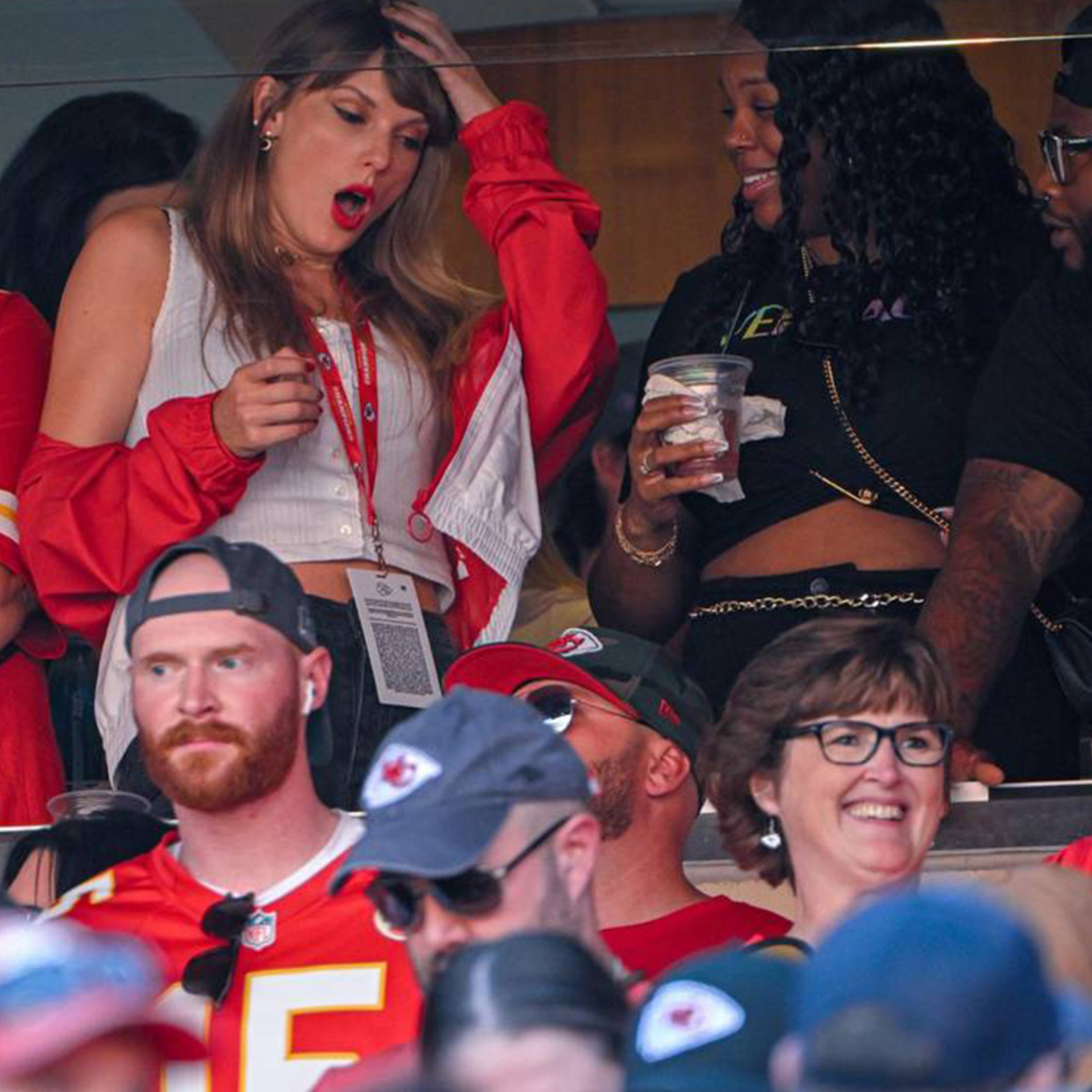  Inger Taylor Swift watches the Kansas City Chiefs take on the Chicago Bears with the mother of Kansas City tight end Travis Kelce, Donna Kelce, Sunday, Sept. 24, 2023, at GEHA Field at Arrowhead Stadium, in Kansas City, Missouri. 