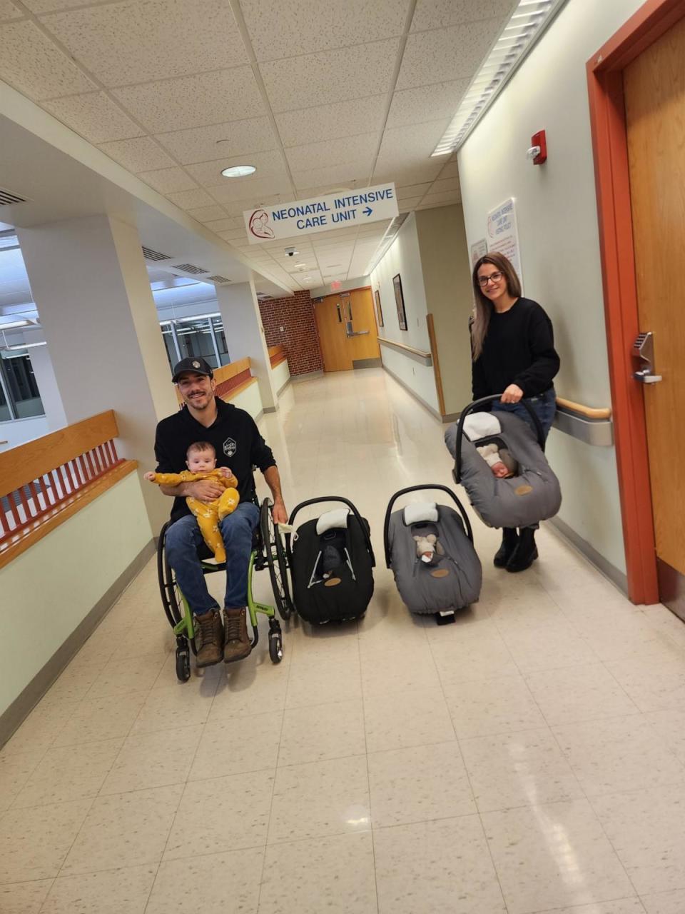 PHOTO:  Zac and Brittney Wolfe's triplets, Knox, Noa, and Navie were discharged from the NICU nearly 50 days after their birth. (Courtesy of Zac Wolfe)