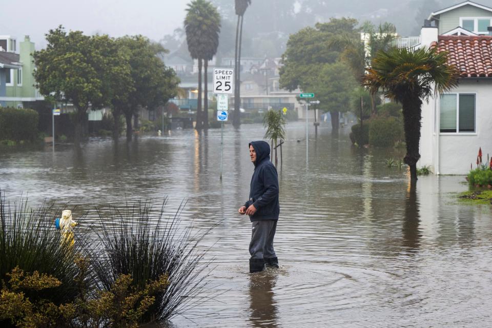 The streets in the Rio Del Mar neighborhood of Aptos, Calif., flooded on Monday.