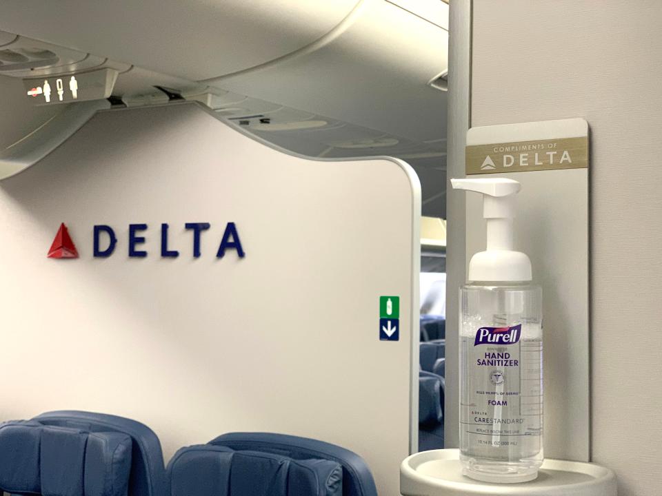 Delta Air Lines is adding in-flight hand sanitizer stations outside the bathrooms on its planes.