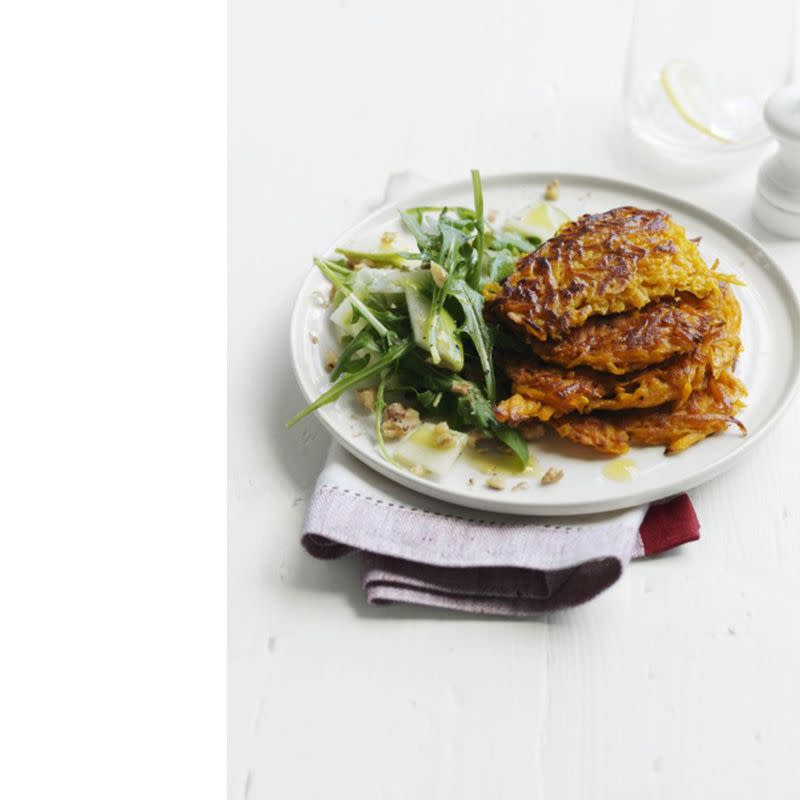 <p>A delish and healthy alternative to regular pancakes, this recipe is the perfect blend of sweet and savory. </p><p><em><a href="https://www.womansday.com/food-recipes/food-drinks/recipes/a12465/curried-squash-pancakes-arugula-apple-salad-recipe-wdy0215/" rel="nofollow noopener" target="_blank" data-ylk="slk:Get the Curried Squash Pancakes with Arugula and Apple Salad recipe." class="link ">Get the Curried Squash Pancakes with Arugula and Apple Salad recipe.</a></em></p>