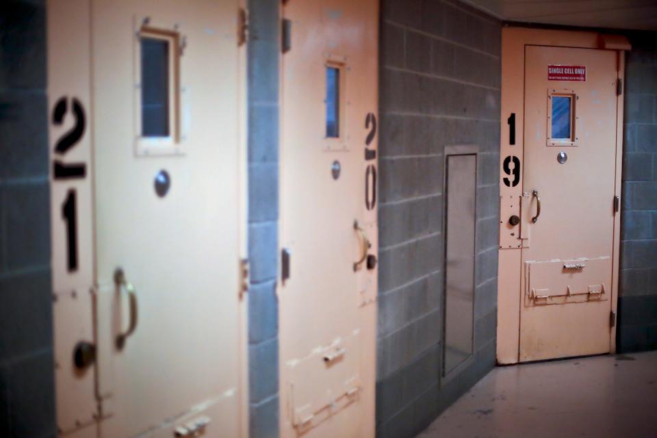 A jail cell in the men's mental health unit at the Oklahoma County Jail is shown on Friday, Aug. 7, 2015. A normal cell houses three inmates. Conditions including triple-celling are among those highlighted in two recently released reports on the jail.