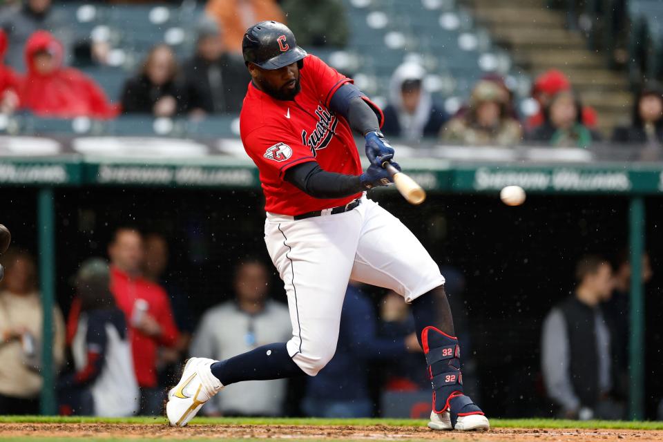 Guardians designated hitter Franmil Reyes has been placed on the injured list with a sore  hamstring. [Ron Schwane/Associated Press]