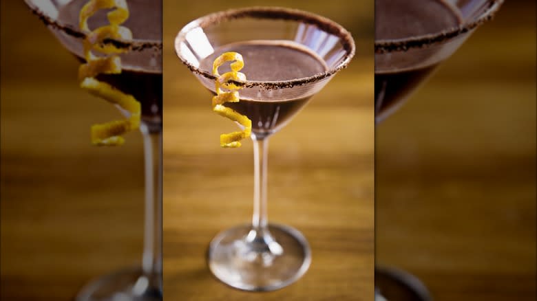 chocolate martini with lemon curl