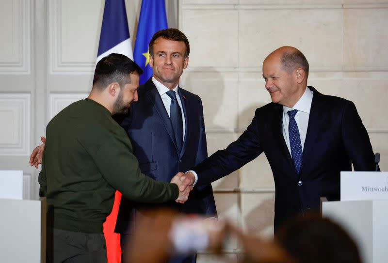 French President Macron hosts Ukraine's President Zelenskiy and German Chancellor Scholz in Paris