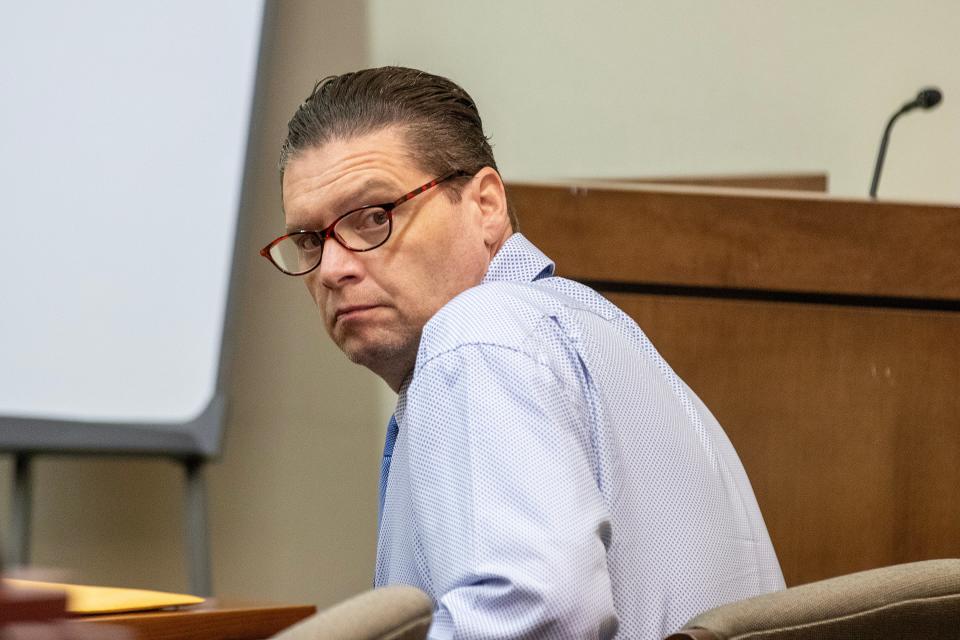 Jeremy Cruz, who is charged with the murder of his wife, Dawn, stands trial before Superior Court Judge Jill O'Malley at Monmouth County Courthouse in Freehold, NJ Tuesday, April 23, 2024.