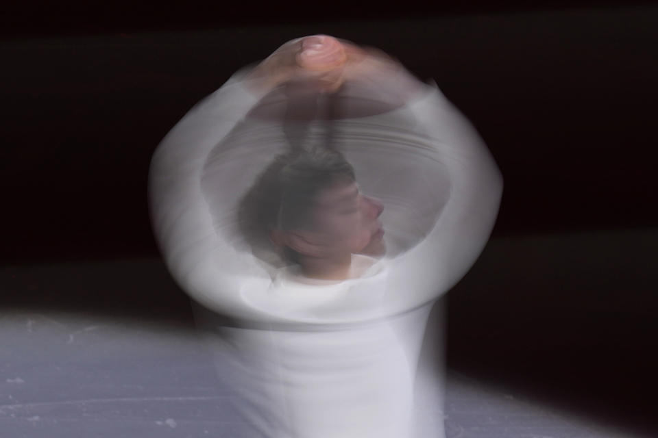 Junior Men's bronze medalist Slovakia's Adam Hagara performs during the exhibition segment of the ISU Grand Prix of Figure Skating Final held in Beijing, Sunday, Dec. 10, 2023. (AP Photo/Ng Han Guan)