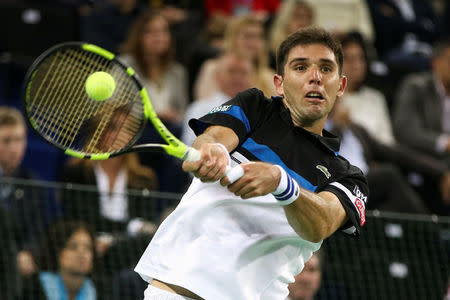 Tennis - Croatia v Argentina - Davis Cup Final - Arena Zagreb, Croatia - 25/11/16 Argentina's Federico Delbonis in action during his match against Croatia's Marin Cilic. REUTERS/Marko Djurica