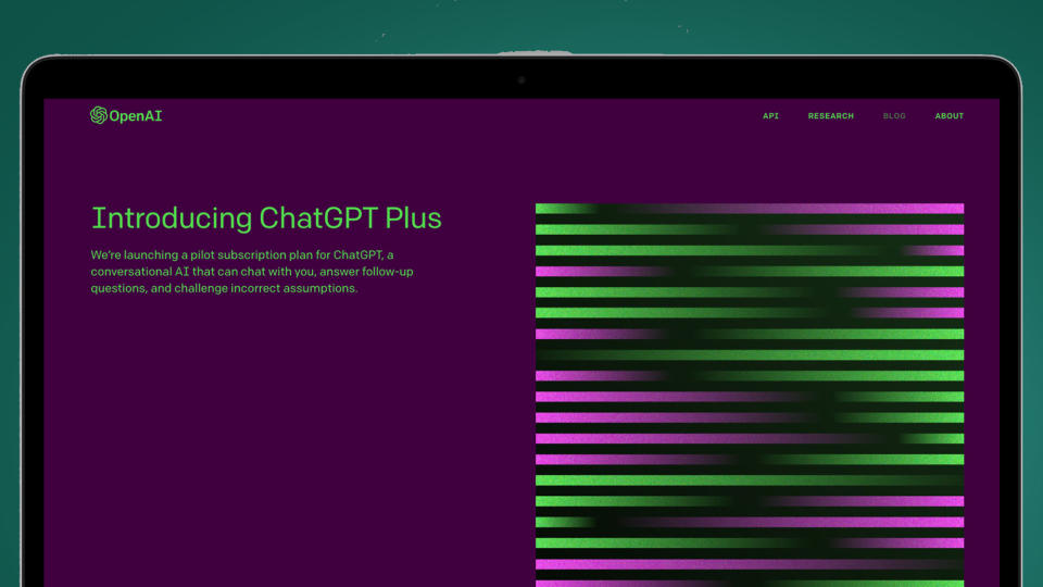 A laptop screen showing the ChatGPT Plus welcome screen