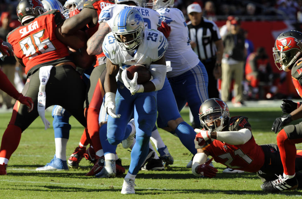 Theo Riddick staggers into your Week 15 fantasy plans. (AP Photo/Steve Nesius)