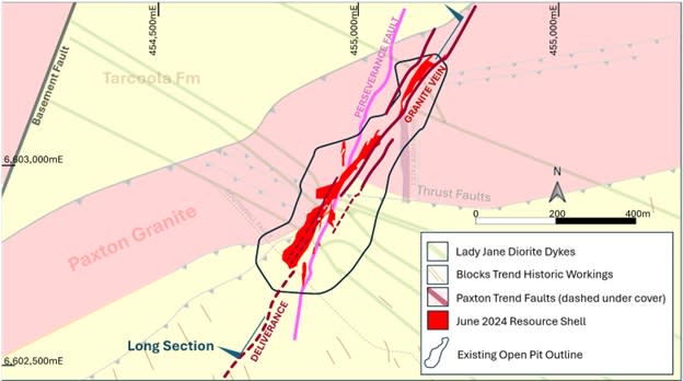 <strong>Figure 1 - Perseverance Mine with July 2024 MRE outline (red) and targeted drilling areas (green)</strong>