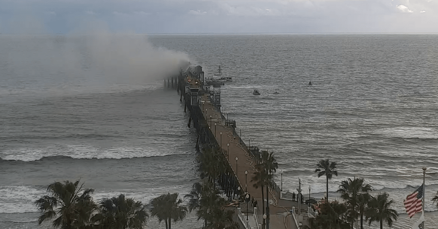 The fire at the Oceanside Pier as of 6 a.m. on Friday, April 26, 2024. (Courtesy of the city of Oceanside)