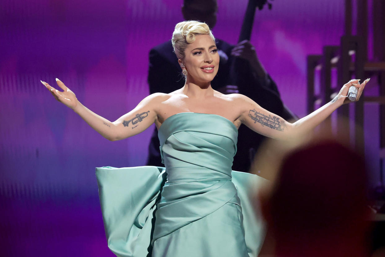 LAS VEGAS, NEVADA - APRIL 03: Lady Gaga performs onstage during the 64th Annual GRAMMY Awards at MGM Grand Garden Arena on April 03, 2022 in Las Vegas, Nevada. (Photo by Emma McIntyre/Getty Images for The Recording Academy)