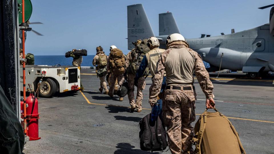 PHOTO: U.S. Marines with the 26th Marine Expeditionary Unit Maritime Special Purpose Force, prepare to depart the USS Bataan in the Mediterranean Sea, July 28, 2023. (U.S. Marine Corps)