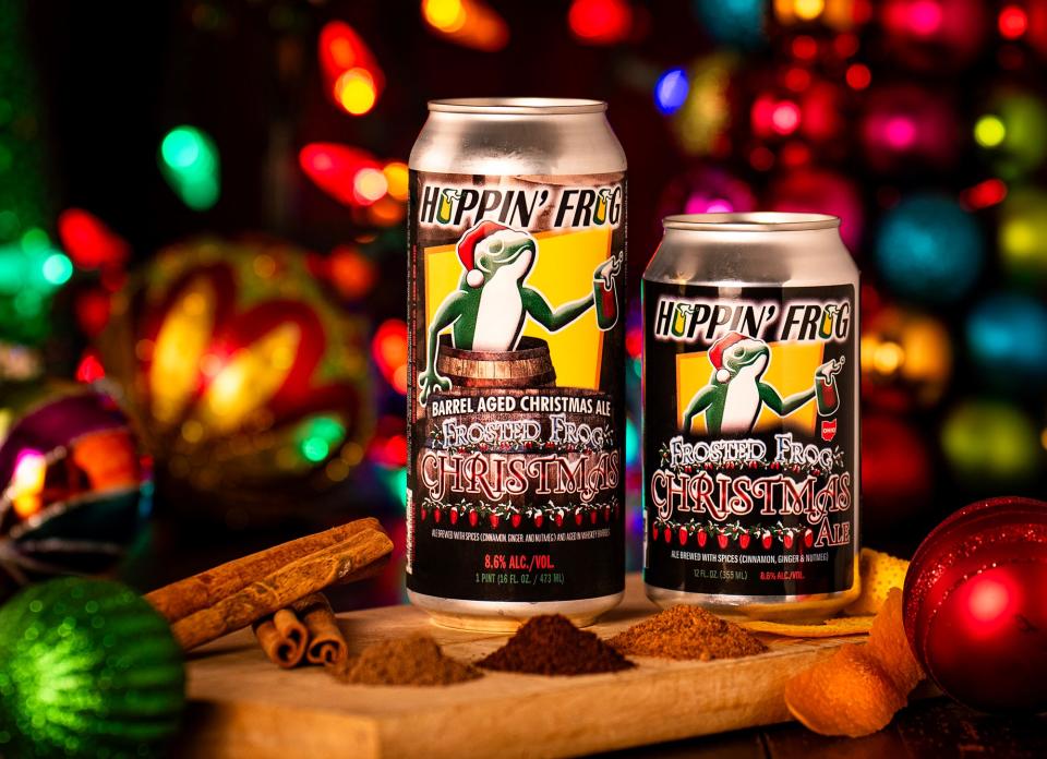 Hoppin' Frog Frosted Frog Christmas Ale and Bourbon Barrel-Aged Frosted Frog Christmas Ale