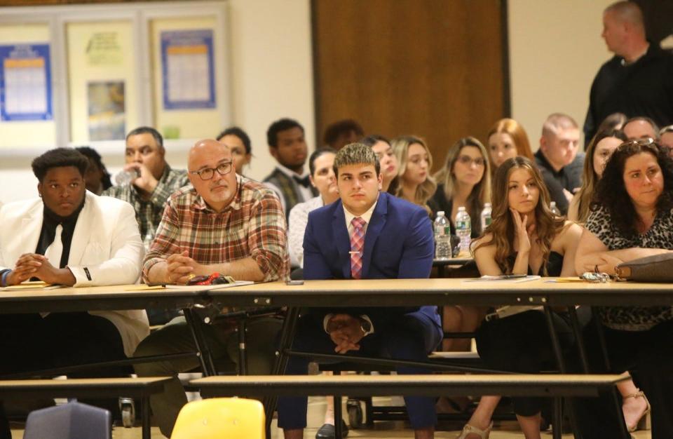 Players, cheerleaders and parents attended the press conference for the Marisa Rose Bowl charity all-star football game on May 9, 2022 at North Brunswick High School.