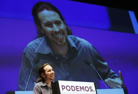 Pablo Iglesias, secretary-general of Spanish anti-austerity party Podemos (We Can), speaks during a meeting in Madrid February 25, 2015. REUTERS/Sergio Perez